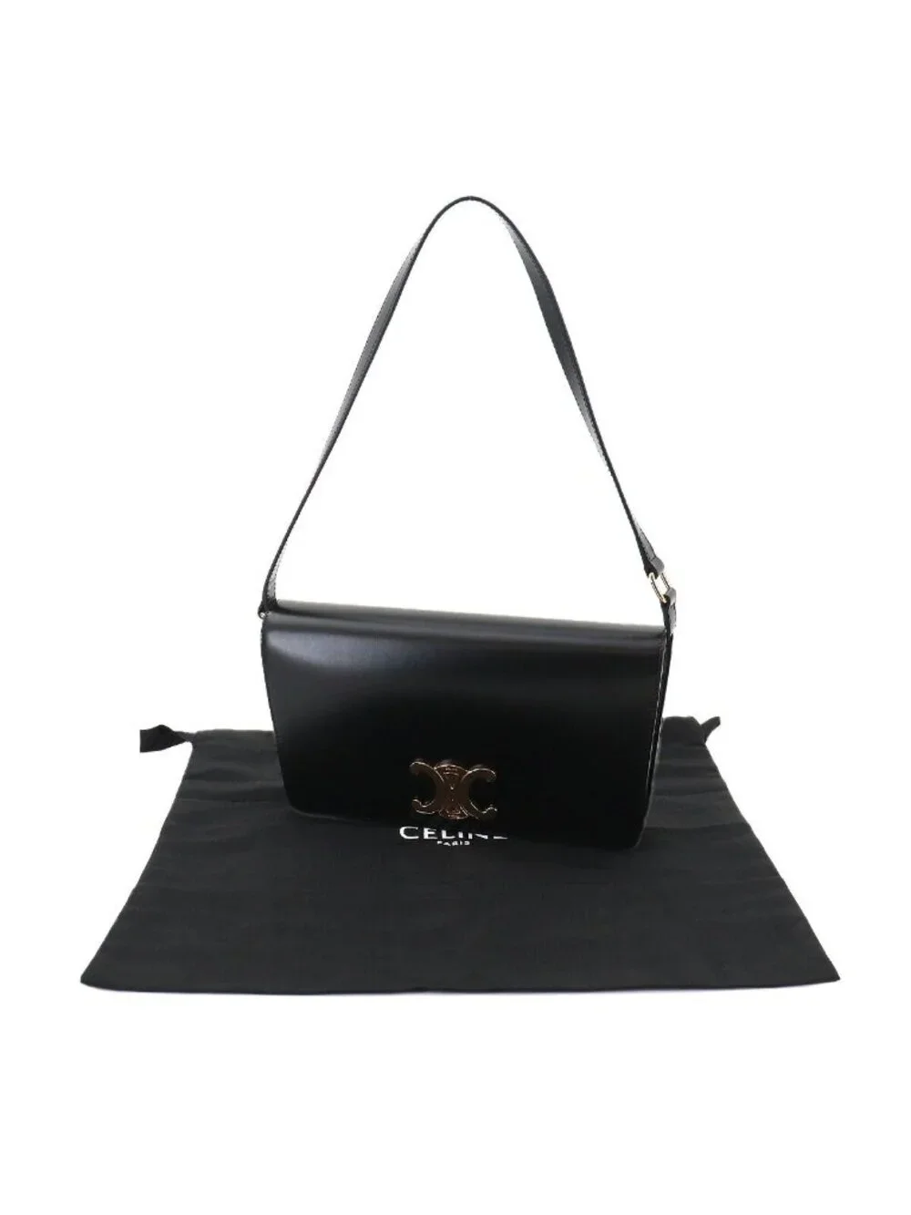 Celine Triomphe Trapeze 2-Way Shoulder Clutch Leather Black
